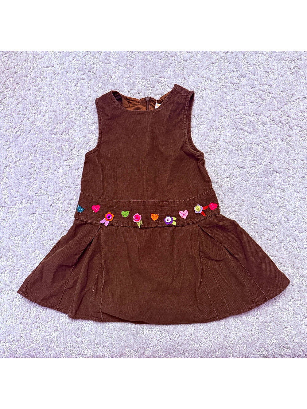 Y2K Gymboree Girls Brown Corduroy Sleeveless A-Line Dress Embroidered Hearts 3T